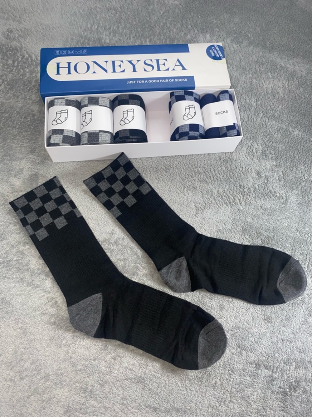 Honeysea 6-Pack Plaid Crew Socks Unisex - Gift Set - New